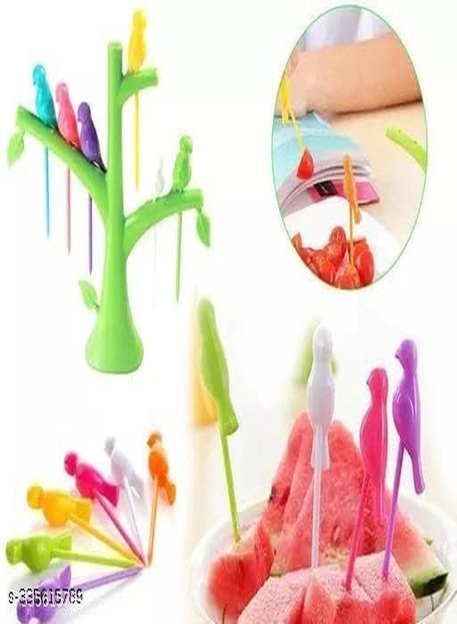 Plastic Bird Fruit Fork Set with Stand, 6 PCS Fork Spoon Set in Each Stand (Multicolor, Pack of 6) Serviz 1 - Image 3