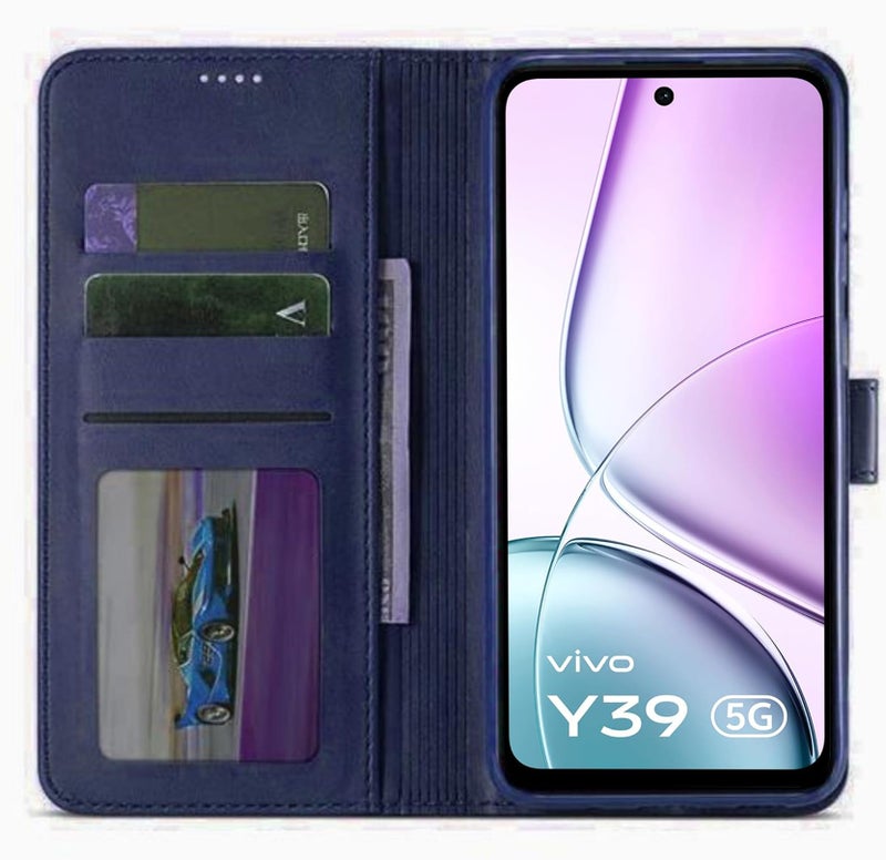 SHINESTAR Vivo Y39 5G Flip Back Cover | PU Leather Flip Cover Wallet Case with TPU Silicone Case Back Cover for Vivo Y39 5G - Ultimate Blue - Image 3