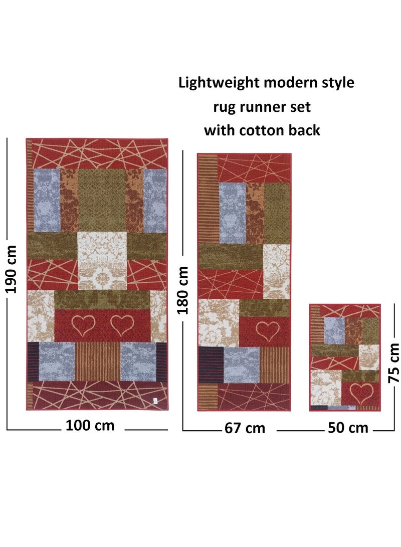 Mac Carpet Light weight Modern Style Rug runner set of 3 Pcs ( 100*190cm, 67*180cm and 50*75cm)  Red  - Image 1