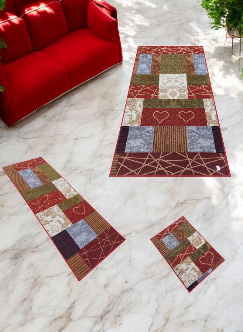 Mac Carpet Light weight Modern Style Rug runner set of 3 Pcs ( 100*190cm, 67*180cm and 50*75cm)  Red  - Image 3