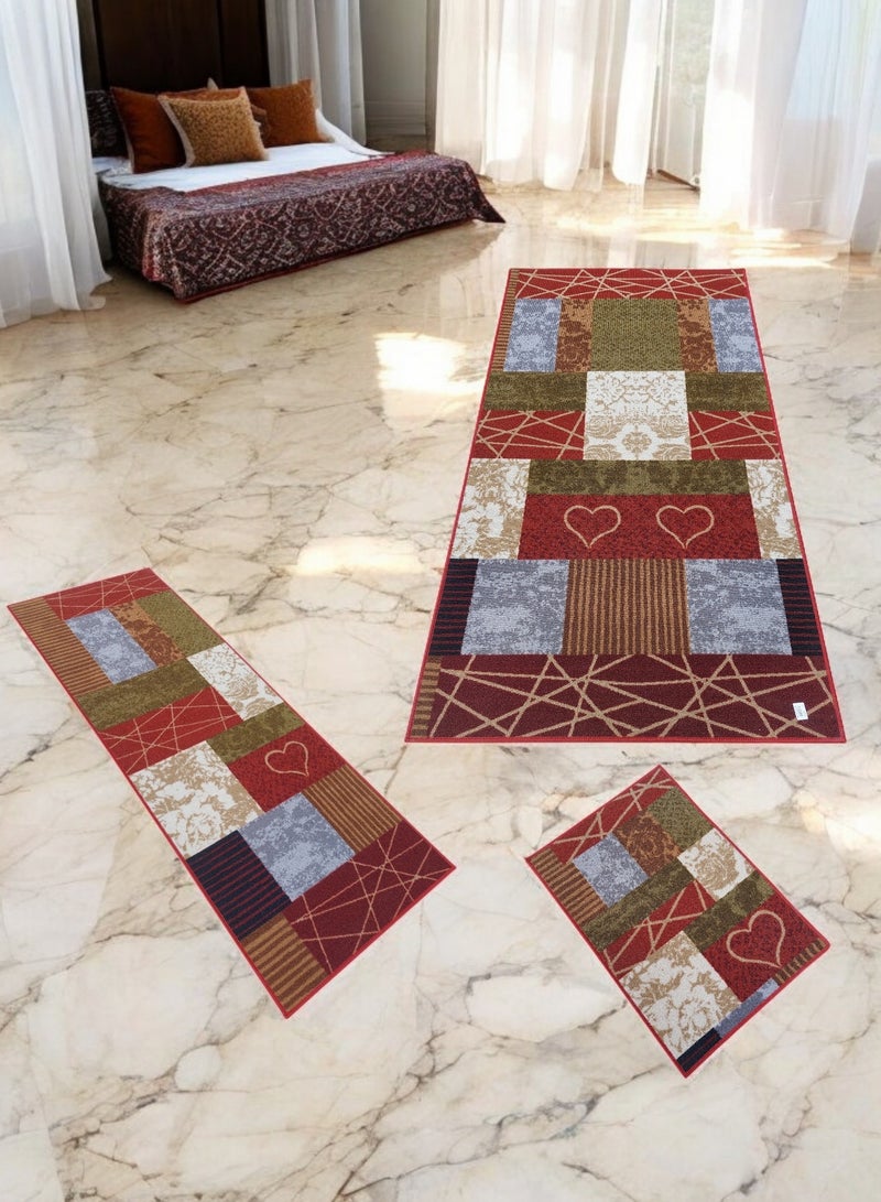 Mac Carpet Light weight Modern Style Rug runner set of 3 Pcs ( 100*190cm, 67*180cm and 50*75cm)  Red  - Image 4