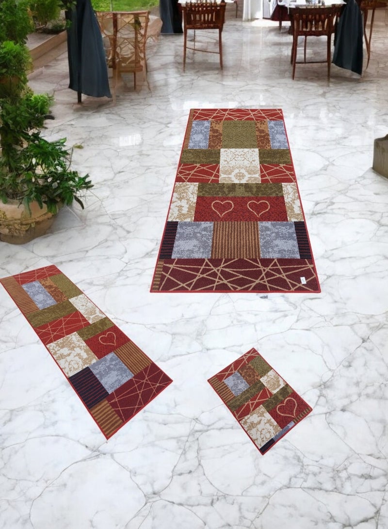 Mac Carpet Light weight Modern Style Rug runner set of 3 Pcs ( 100*190cm, 67*180cm and 50*75cm)  Red  - Image 5