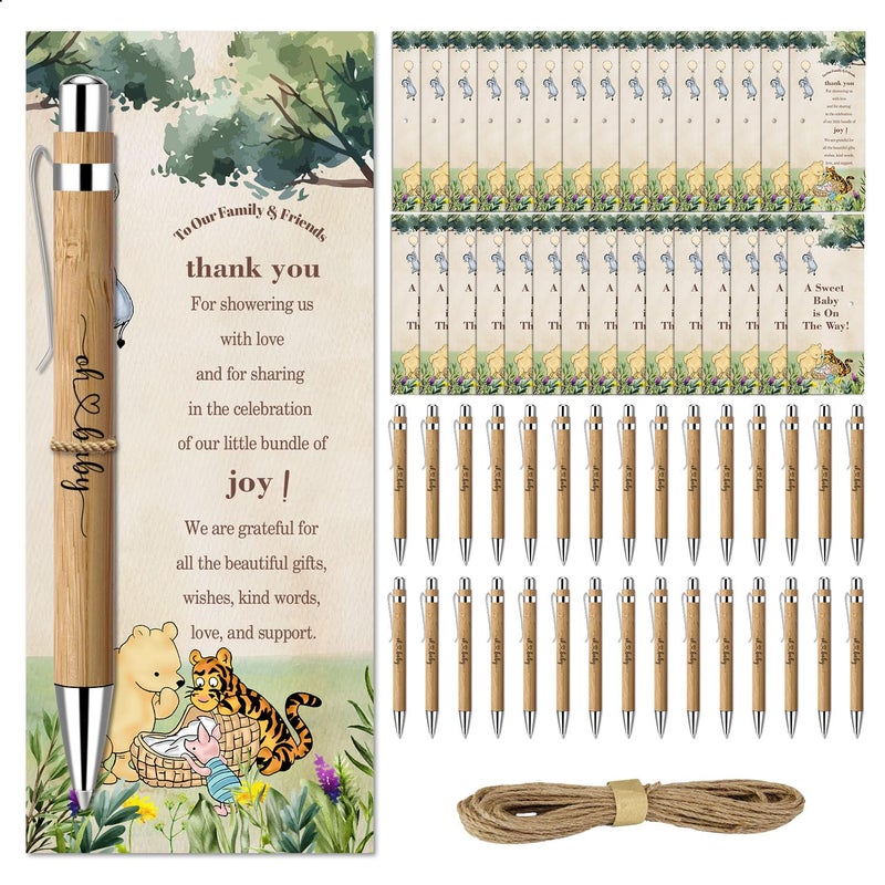 30 Pieces Baby Shower Gifts for Guests Winnie Baby Shower Sets Included Bamboo Pens Greeting Cards for Games Gender Reveal Souvenirs Prizes Winnie Baby Shower Decorations