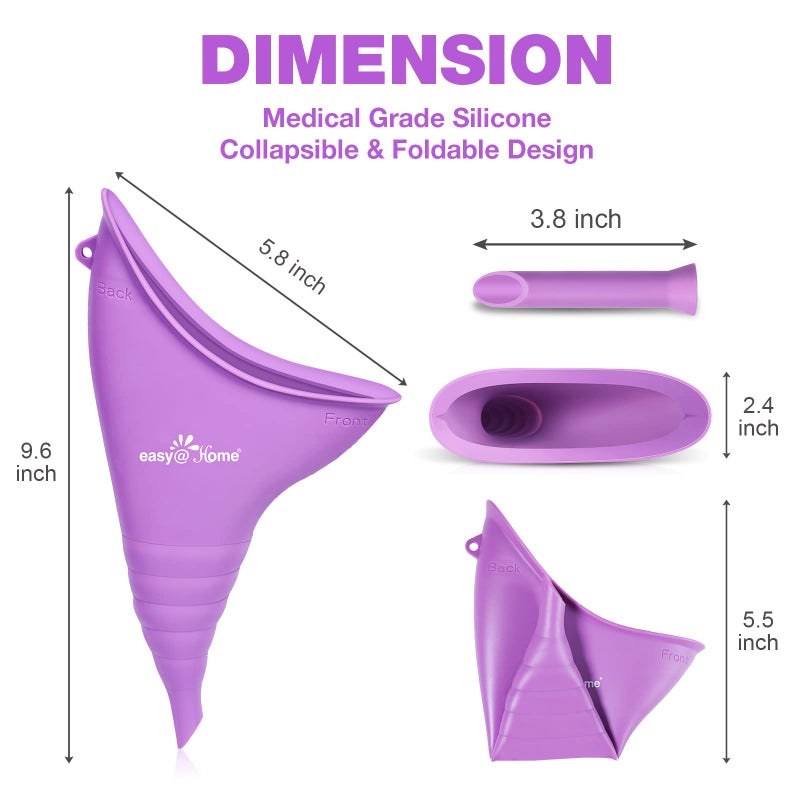 Easy Home جهاز التبول المحمول للنساء من Easy@Home: قمع بول سيليكوني للنساء للوقوف للتبول، كوب بول قابل لإعادة الاستخدام للسفر | التخييم | الإبحار | الهواء الطلق | المشي لمسافات طويلة بنفسجي EUD408 - Image 3