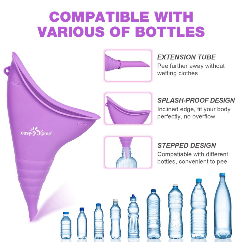 Easy Home جهاز التبول المحمول للنساء من Easy@Home: قمع بول سيليكوني للنساء للوقوف للتبول، كوب بول قابل لإعادة الاستخدام للسفر | التخييم | الإبحار | الهواء الطلق | المشي لمسافات طويلة بنفسجي EUD408 - Image 4