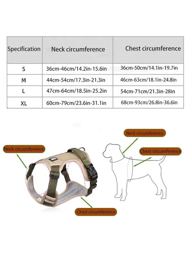 Khaki XL Heavy Duty Anti Pull Dog Harness For Large Breeds Adjustable Reflective Vest With Handle - Image 3