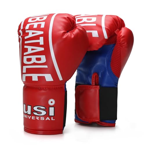 USI UNIVERSAL Boxing Gloves, 612NV Red Novice Boxing Gloves, Vinyl Construction, Lightweight Padding, Ventilated Upper Palm and Thumb, Elasticated Hook & Loop Tab Closure (Size L/XL) - Image 1