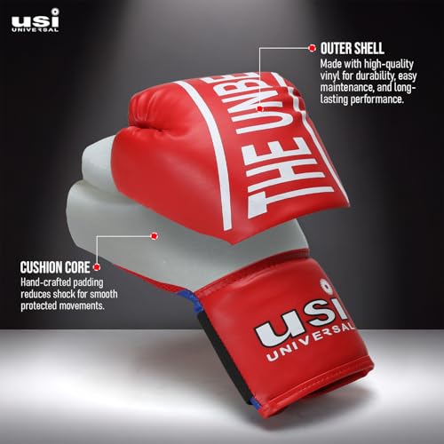USI UNIVERSAL Boxing Gloves, 612NV Red Novice Boxing Gloves, Vinyl Construction, Lightweight Padding, Ventilated Upper Palm and Thumb, Elasticated Hook & Loop Tab Closure (Size L/XL) - Image 3