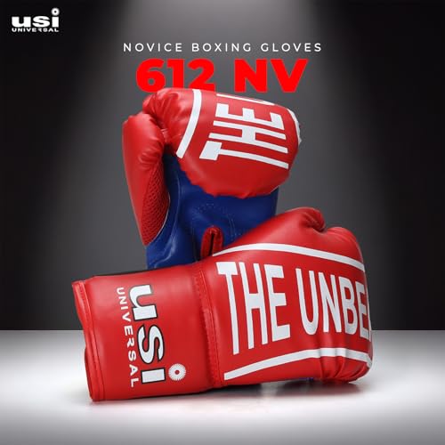 USI UNIVERSAL Boxing Gloves, 612NV Red Novice Boxing Gloves, Vinyl Construction, Lightweight Padding, Ventilated Upper Palm and Thumb, Elasticated Hook & Loop Tab Closure (Size L/XL) - Image 4