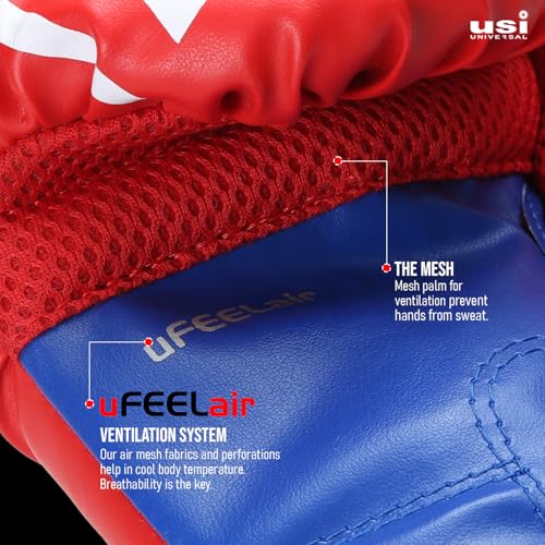 USI UNIVERSAL Boxing Gloves, 612NV Red Novice Boxing Gloves, Vinyl Construction, Lightweight Padding, Ventilated Upper Palm and Thumb, Elasticated Hook & Loop Tab Closure (Size L/XL) - Image 2