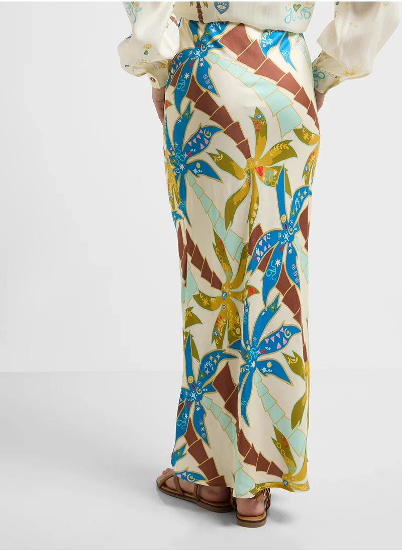 نيفر فولي دريسد Palm Print High Waist Skirt
