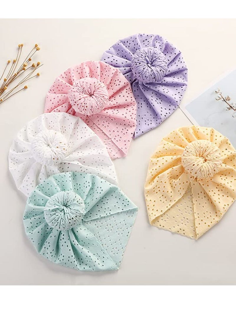 Breathable Soft Big Turban Hats Beanie Caps Headwraps for Baby Girls Infants Toddlers Kids Cute Toddler Cap Bun Knot 6 Pack  - Image 4