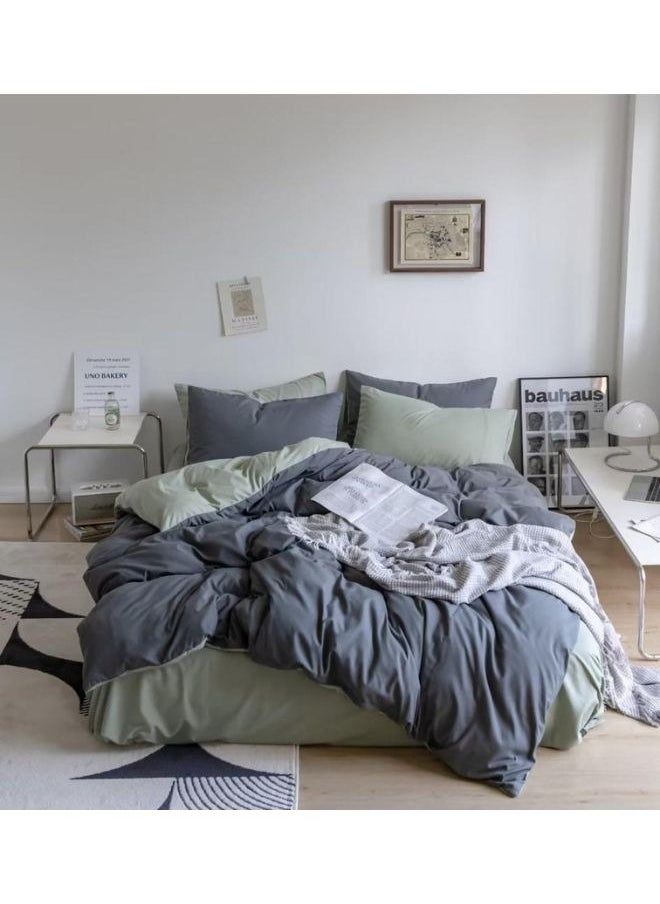 llwoo King Size Duvet Cover Solid Color 6 Piece Casual Modern Style Bedding Set Relaxed Soft Feel Natural Classical Look (King, Grey and Sea Green) 