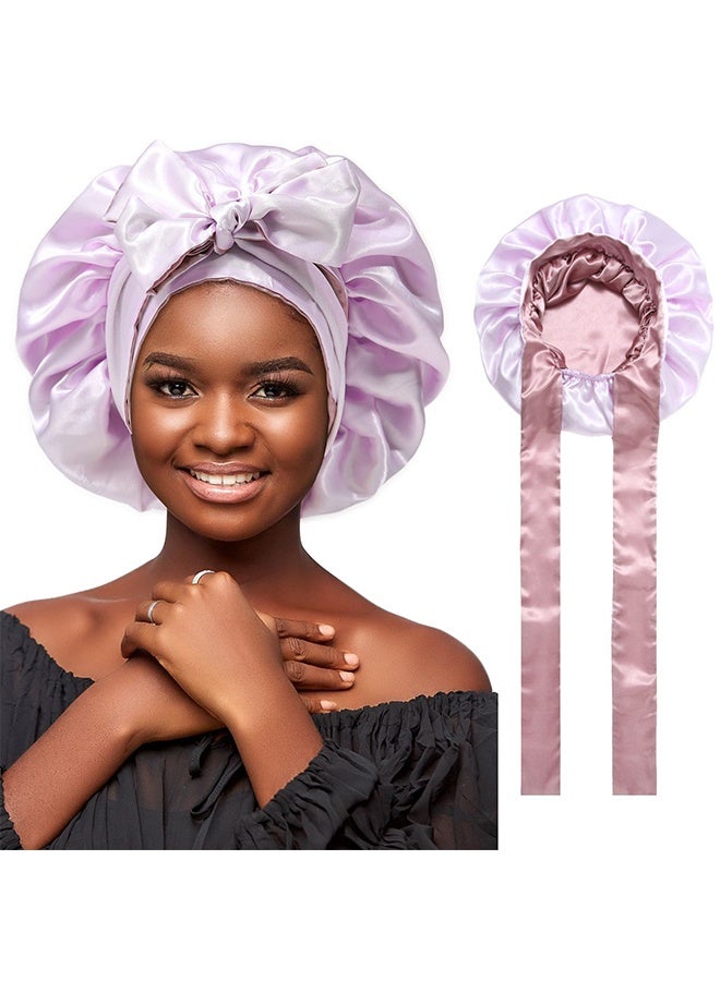 Generic Bonnet Silk Hair Bonnets for Women Curly Hair Wrap for Sleeping Cap Reversible Bonnet with Tie Band Night Cap 