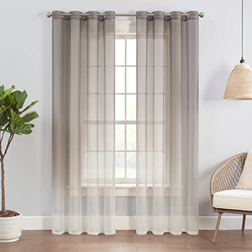 ECLIPSE Ines Printed Ombre Textured Light Filtering Grommet Window Curtains for Bedroom (2 Panels), 52 in x 63 in, Grey - Image 2