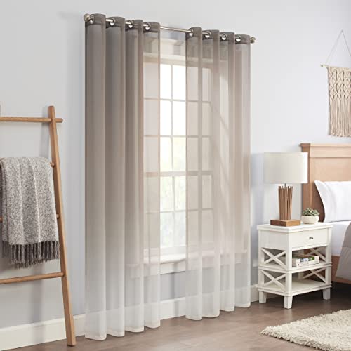 ECLIPSE Ines Printed Ombre Textured Light Filtering Grommet Window Curtains for Bedroom (2 Panels), 52 in x 63 in, Grey - Image 1