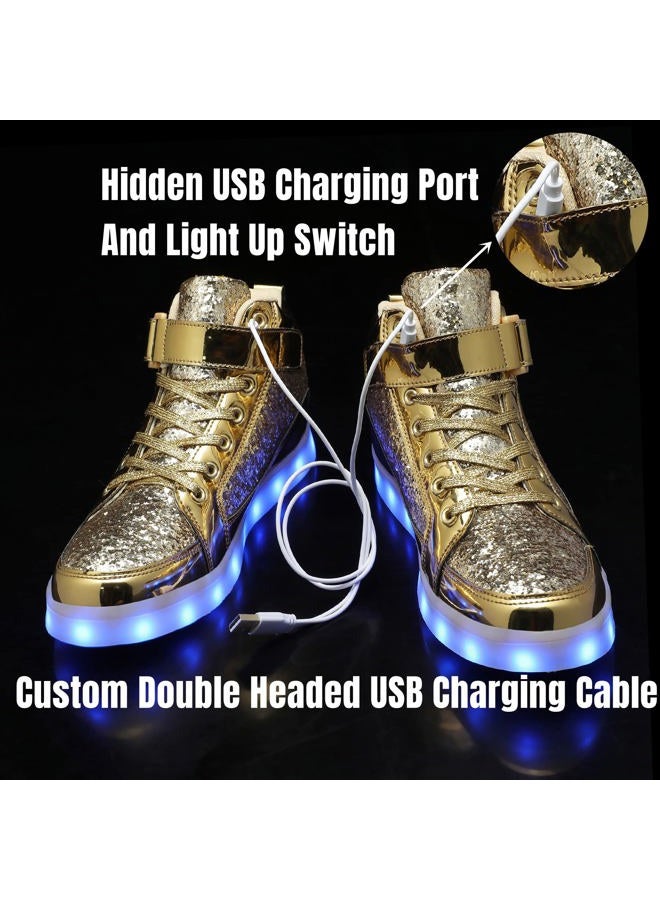 IGxx LED Light Up Shoes for Men USB Recharging High Top LED Sneakers Women Kids, Glitter Gold, 11.5 Women/11 Men - Image 4