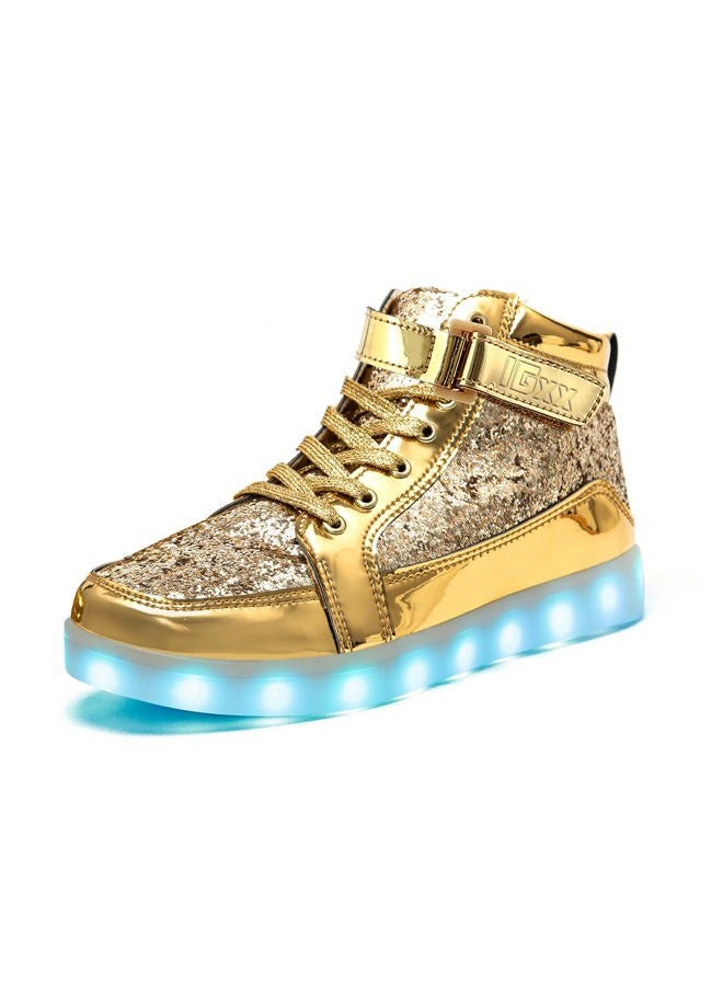 IGxx LED Light Up Shoes for Men USB Recharging High Top LED Sneakers Women Kids, Glitter Gold, 11.5 Women/11 Men - Image 1