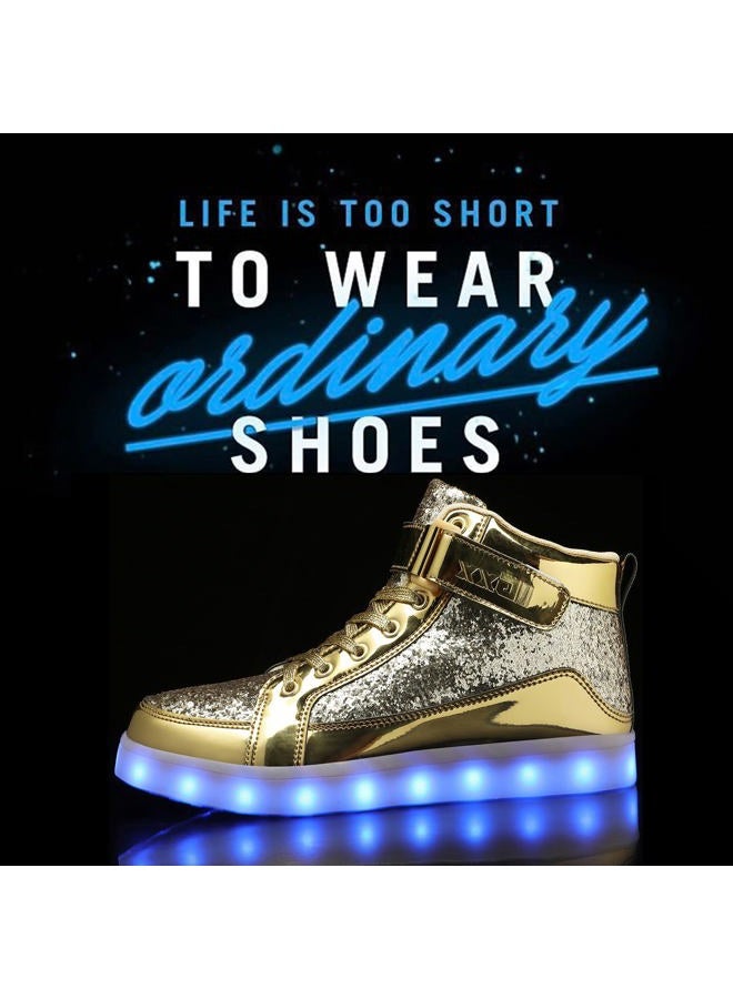 IGxx LED Light Up Shoes for Men USB Recharging High Top LED Sneakers Women Kids, Glitter Gold, 11.5 Women/11 Men - Image 2