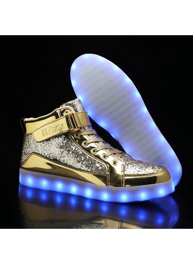 IGxx LED Light Up Shoes for Men USB Recharging High Top LED Sneakers Women Kids, Glitter Gold, 11.5 Women/11 Men - Image 5