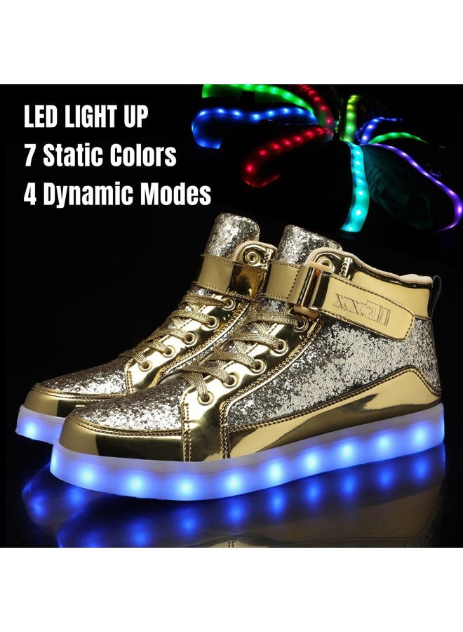 IGxx LED Light Up Shoes for Men USB Recharging High Top LED Sneakers Women Kids, Glitter Gold, 11.5 Women/11 Men - Image 3