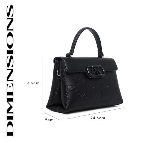 Akiki London Women's Strand Small Satchel Handbag|Premium Vegan Leather|Debossed Monogram|Adjustable and Detachable Strap|2 Spacious Compartments|Office bag for Women - Image 3