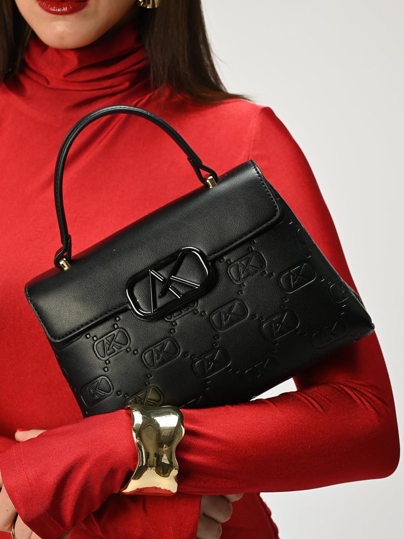 Akiki London Women's Strand Small Satchel Handbag|Premium Vegan Leather|Debossed Monogram|Adjustable and Detachable Strap|2 Spacious Compartments|Office bag for Women - Image 2