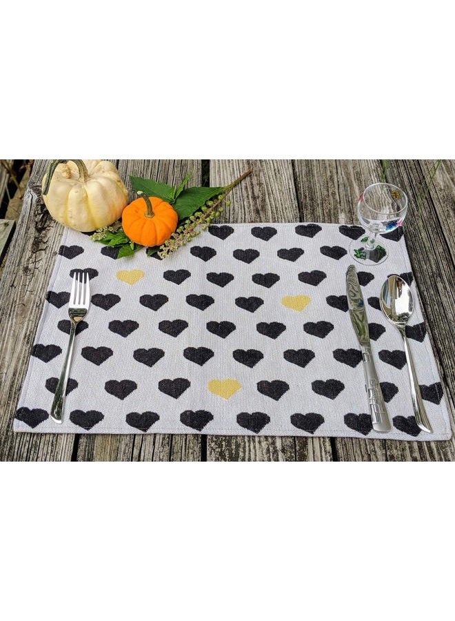 DaDa Bedding Collection Valentine's Day Hearts Placemats - Romantic White, Black & Yellow, Set of 4, Cotton Tapestry, 13" x 19" - Image 4