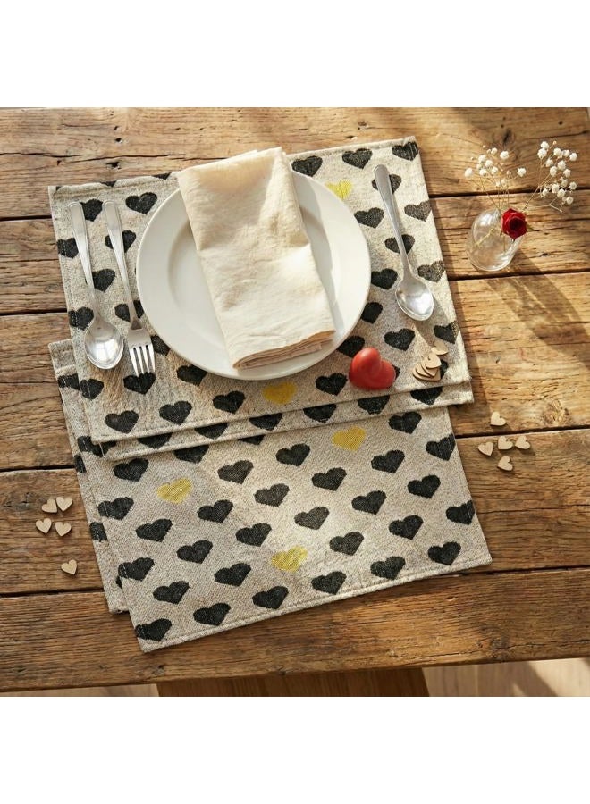 DaDa Bedding Collection Valentine's Day Hearts Placemats - Romantic White, Black & Yellow, Set of 4, Cotton Tapestry, 13" x 19" - Image 3
