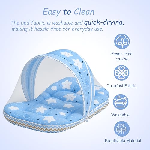 Infantbond New Born Baby Bedding Mosquito Net | Nest | Carry Bed | Carry Bag | Blanket (0-6 Months) (Blue Cloud) - Image 4