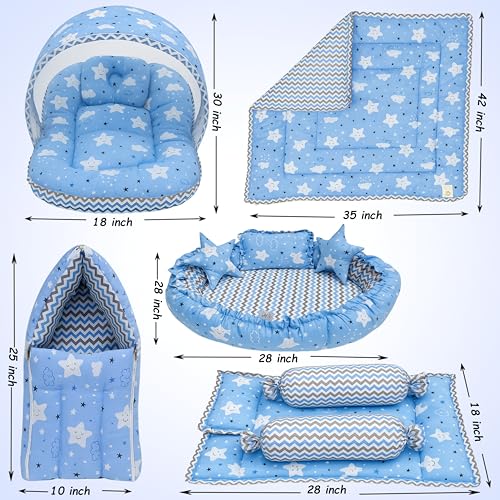 Infantbond New Born Baby Bedding Mosquito Net | Nest | Carry Bed | Carry Bag | Blanket (0-6 Months) (Blue Cloud) - Image 3