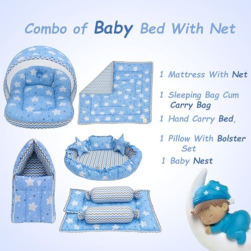 Infantbond New Born Baby Bedding Mosquito Net | Nest | Carry Bed | Carry Bag | Blanket (0-6 Months) (Blue Cloud) - Image 2
