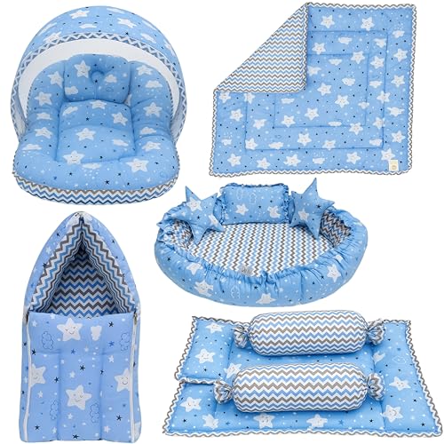 Infantbond New Born Baby Bedding Mosquito Net | Nest | Carry Bed | Carry Bag | Blanket (0-6 Months) (Blue Cloud) - Image 1