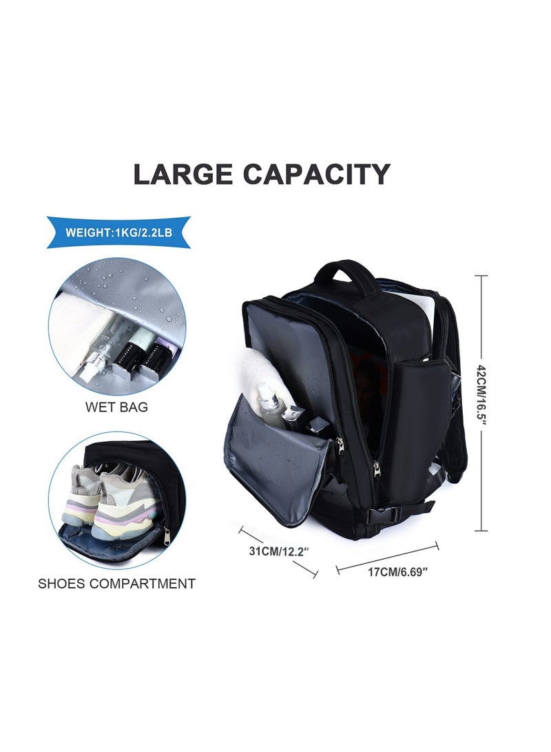 حقيبة ظهر كبيرة للسفر للنساء والرجال، حقيبة ظهر محمولة، حقيبة مشي مقاومة للماءOutdoor Sport Rucksack Essentials（أسود）  - Image 2
