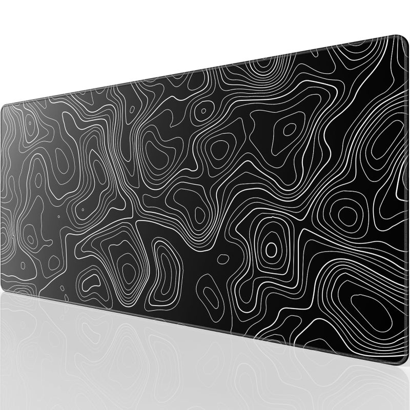 KTRIO Large Gaming Mouse Pad Desk Mat, Superior Micro-Weave Cloth, Non-Slip Rubber Base, Stitched Edges, Water-Resistant, for Gamer, Office & Home, 31.5 x 15.7 Inchï¼ŒBlack Topographic - Image 1