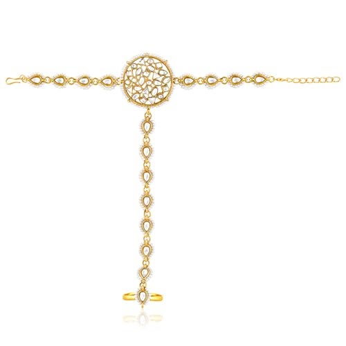 Peora Gold Plated Kundan & Beads Studded Haath Panja Haath Phool Ethnic Traditional Jewellery for Women - Image 1
