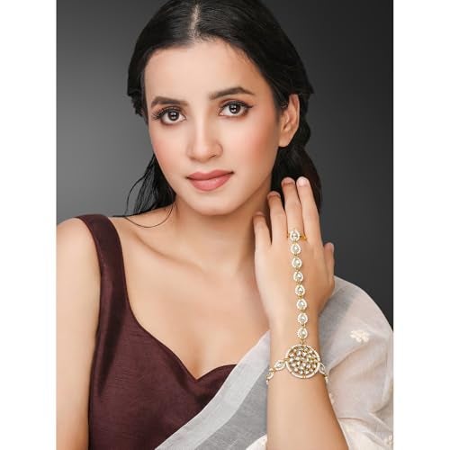 Peora Gold Plated Kundan & Beads Studded Haath Panja Haath Phool Ethnic Traditional Jewellery for Women - Image 2