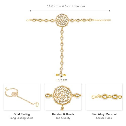Peora Gold Plated Kundan & Beads Studded Haath Panja Haath Phool Ethnic Traditional Jewellery for Women - Image 4