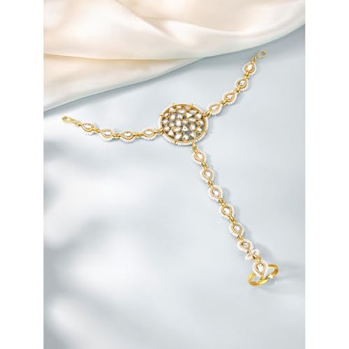 Peora Gold Plated Kundan & Beads Studded Haath Panja Haath Phool Ethnic Traditional Jewellery for Women - Image 3