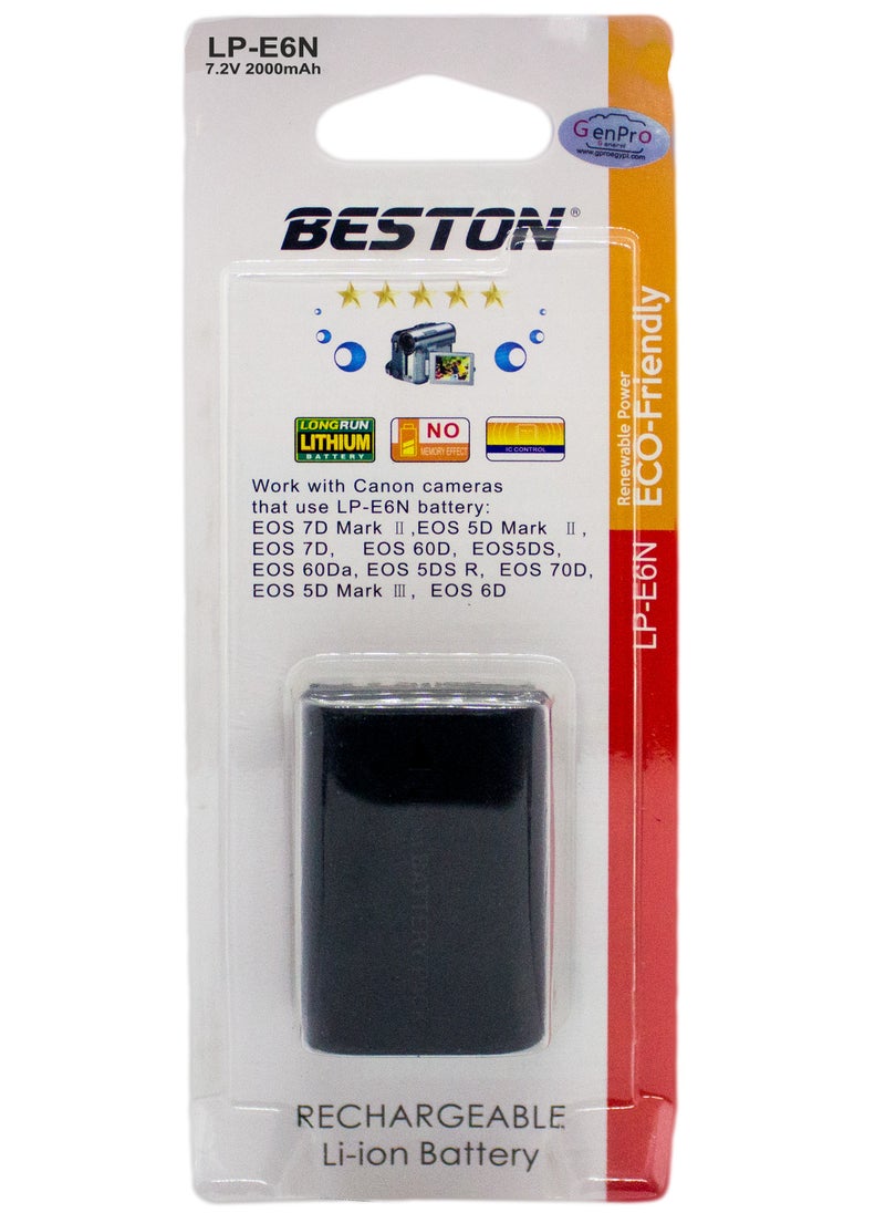 BESTON - Beston Battery for Canon LP-E6N: Upgraded rechargeable battery specifically designed for Canon LP-E6N cameras. - Image 1