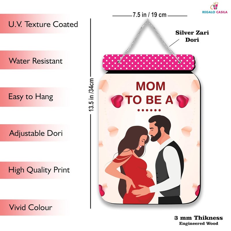 Regalo Casila Regalocasila Beautiful Couple Printed Wooden Mom To Be Pregnancy Special Wooden Wall Hanging With Adjustable Silver Zari Dori - Image 3