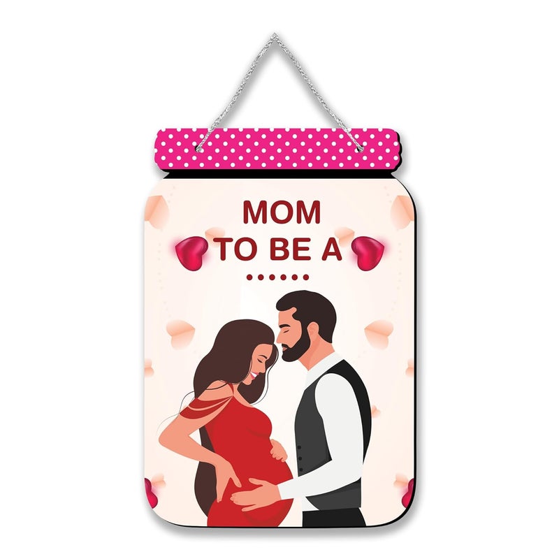 Regalo Casila Regalocasila Beautiful Couple Printed Wooden Mom To Be Pregnancy Special Wooden Wall Hanging With Adjustable Silver Zari Dori - Image 1