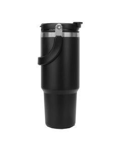 Tumbler with Handle and Straw Lid, 30 oz Insulated Stainless Steel Double Walled Vacuum Water Bottle for Office, Home, Sport or Car, Travel Mug for Hot and Cold, Black