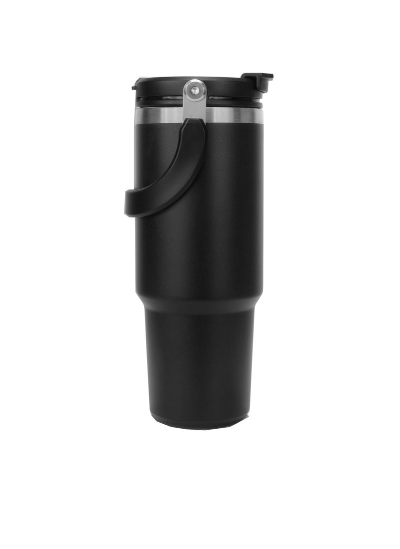 Excefore - Tumbler with Handle and Straw Lid, 30 oz Insulated Stainless Steel Double Walled Vacuum Water Bottle for Office, Home, Sport or Car, Travel Mug for Hot and Cold, Black - Image 1