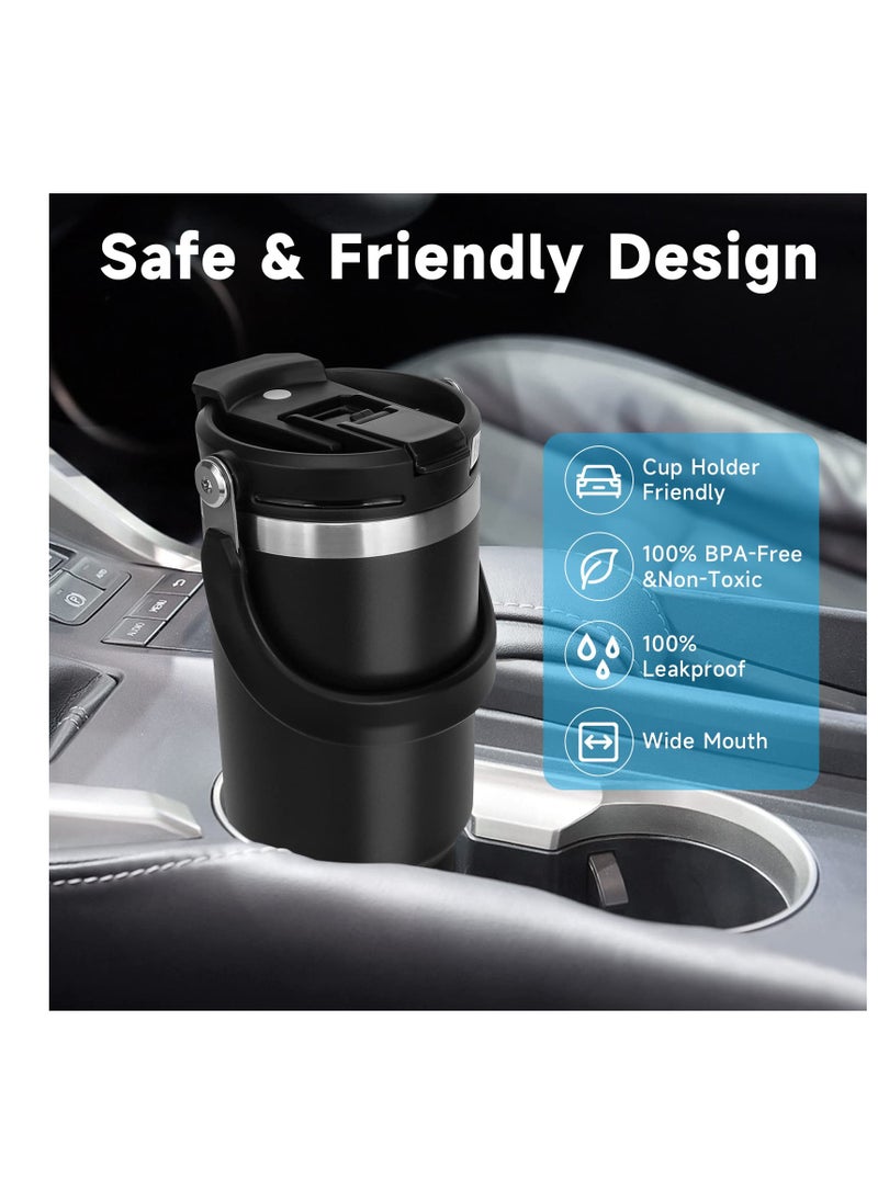Excefore - Tumbler with Handle and Straw Lid, 30 oz Insulated Stainless Steel Double Walled Vacuum Water Bottle for Office, Home, Sport or Car, Travel Mug for Hot and Cold, Black - Image 1