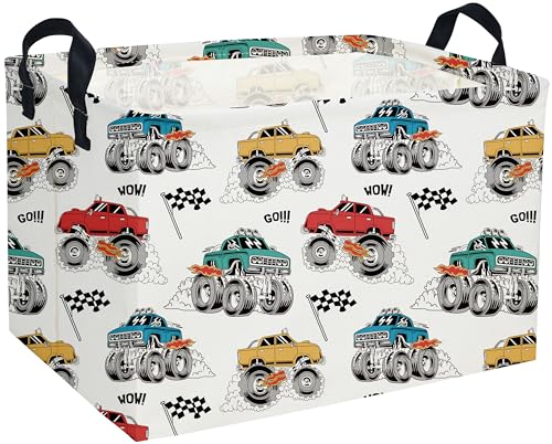 Essme Rectangular Monster Truck Baskets Car Storage Bins with Handles for Car Decor Racing Storage BinMonster truck - Image 1