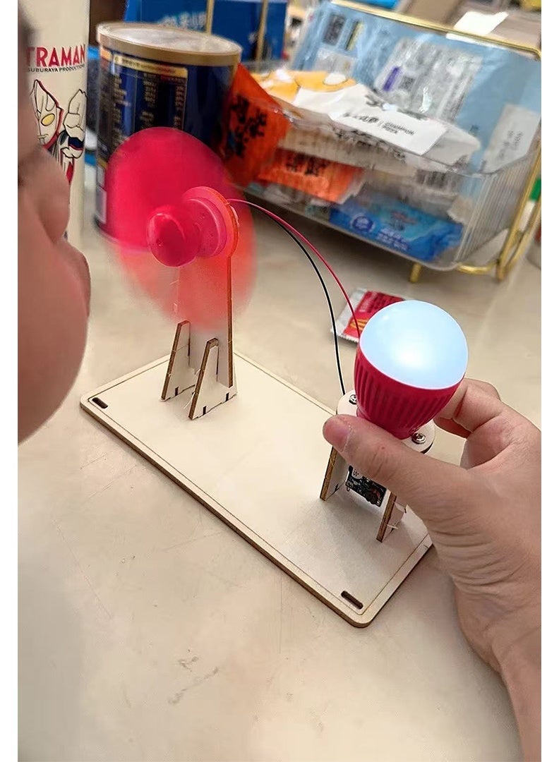 Scientific Experiment Model Kit - Wind Power Generation Toy, Physics Experiment Manual Puzzle Light Bulb Fan, Suitable for Scientific Experiments of Children Aged 6-14  - Image 5