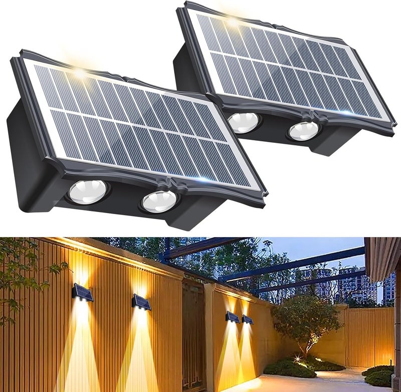 SINOMAN Apra LED 4W up and Down Solar Powered Wall Light Waterproof Night Spotlight Solar Panel Light for Garden Wall Decoration, Wireless Outdoor Solar Light for Home (Warm White) (4 Way) - Image 1