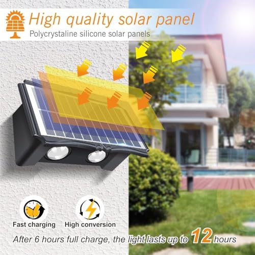 SINOMAN Apra LED 4W up and Down Solar Powered Wall Light Waterproof Night Spotlight Solar Panel Light for Garden Wall Decoration, Wireless Outdoor Solar Light for Home (Warm White) (4 Way) - Image 2