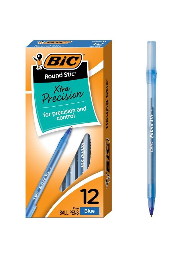 Bic Round Stic Xtra Precision Ball Pen, Fine Point (0.8 mm), Blue, 12-Count - Image 1